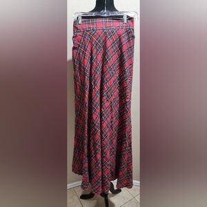Zanzea Red & Green Plaid Maxi Pleated Skirt NWT